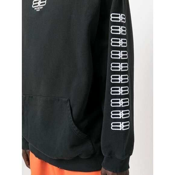 Balenciaga BB-Embroidered Oversized Hoodie in Black Large New Unisex Sweatshirt - Picture 4 of 16